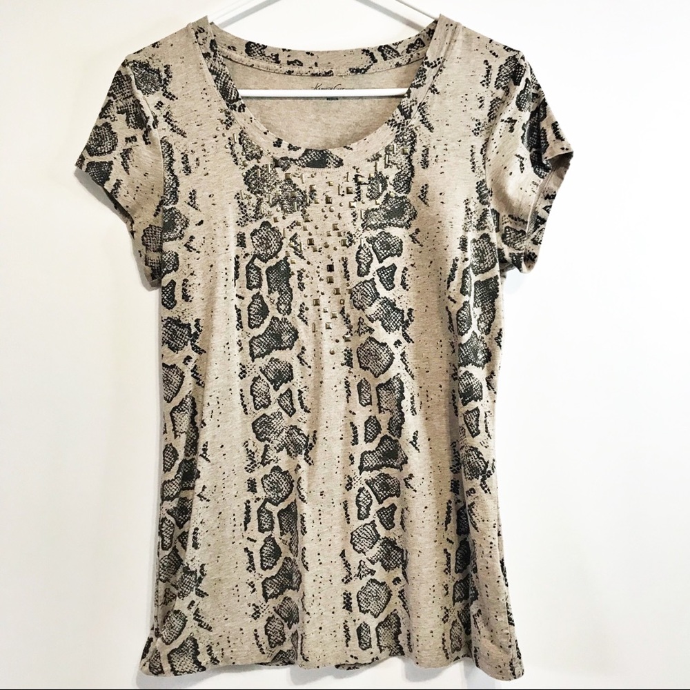 Kenneth Cole Snakeskin Print Top w/Metal…